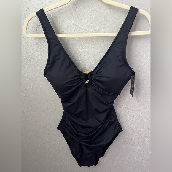 New Lauren Ring-Front One-Piece in Black Size 6 - Picture 5 of 11